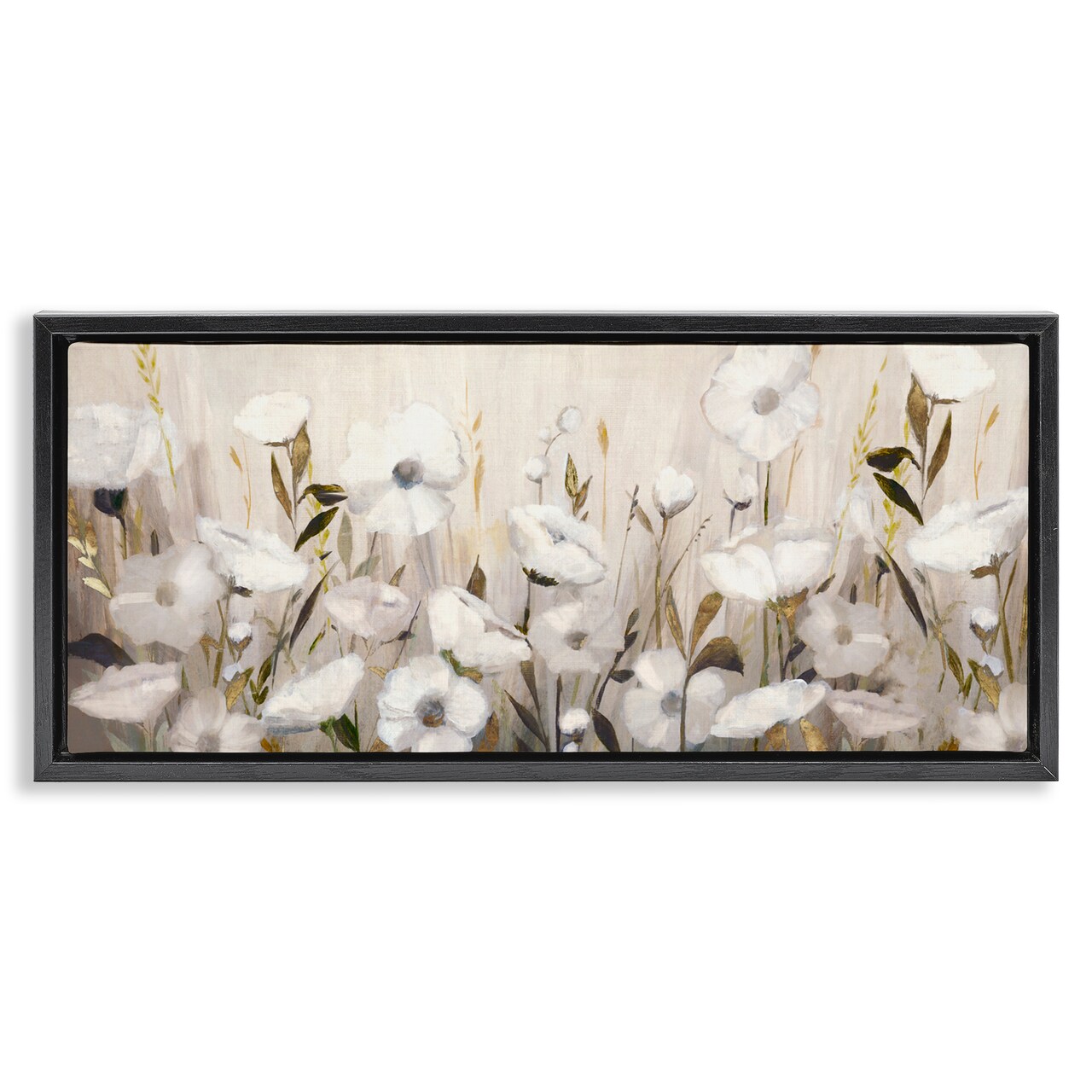 Stupell Industries Whispers Of Gold Flowers Floating Frame, design by Hannah Dawson